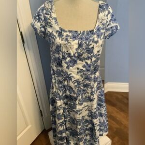 Joie Blue and White Floral Midi Dress in cotton